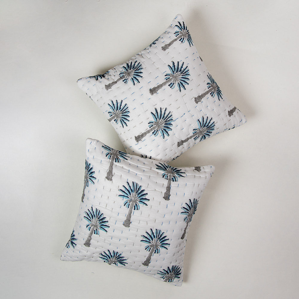 Premium Blue Palm Tree Printed Cotton Kantha Cushion Softest Cloth